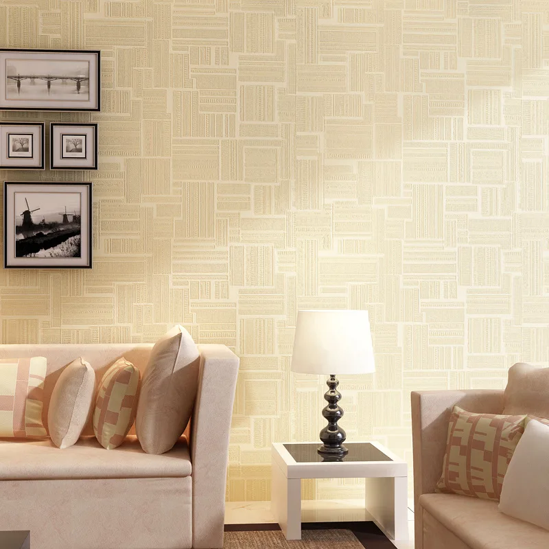 Warm Beige hotel decorative wallpaper geometry non woven fabric bedroom living room dining room plain wallpaper W177