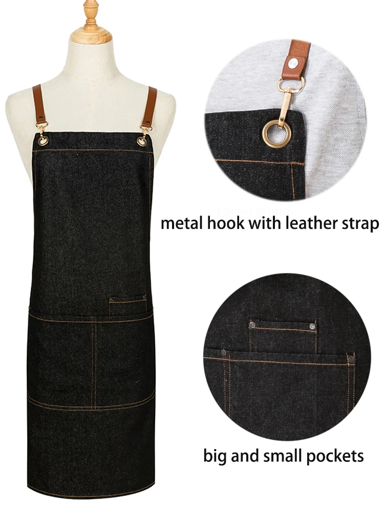 Washable Denim Apron for Women Waiter Chef,Custom Logo Man BBQ Bib Aprons Personalized Carpenter Tailor Gardening Work Robe