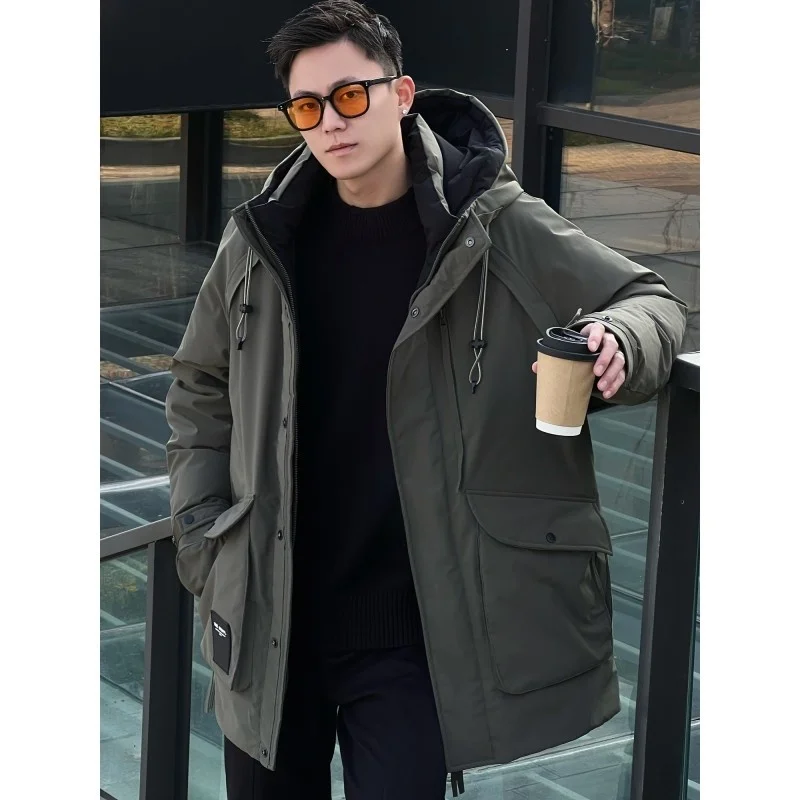 

Unisex Hooded down Jacket Warmth Autumn Winter Large Size Workwear Coat Youth Fashion Regular Length Outerwear for Couples