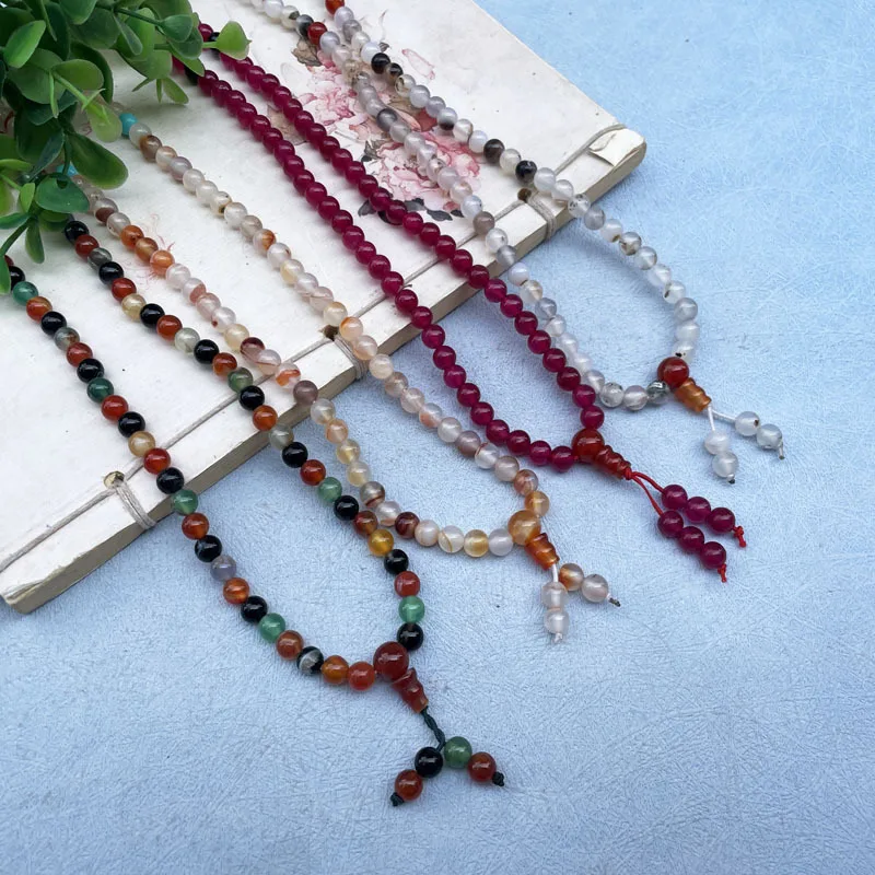 Agate 108 Pieces Prayer Beads Bracelet Four Rings