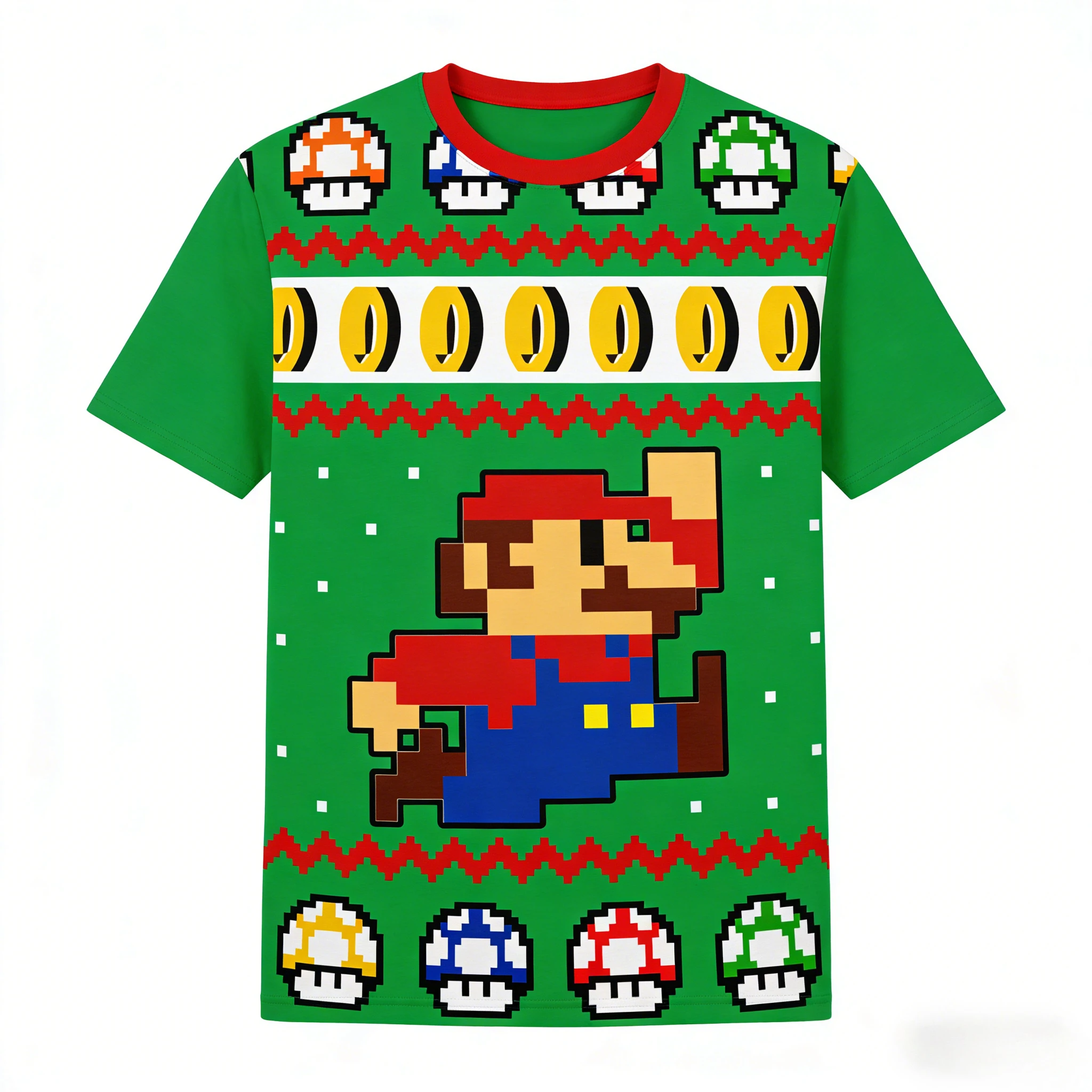 Novedad de verano, camiseta cómoda y transpirable de gran tamaño con estilo Pixel de Super Mario Bros., de manga corta, para hombre/mujer, de alta calidad