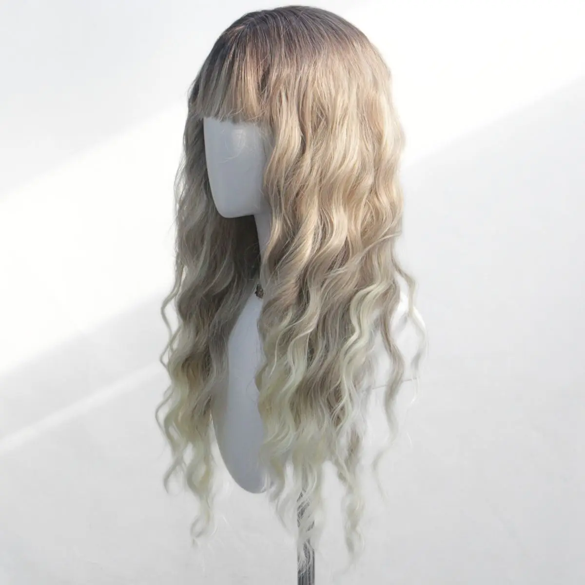 Peluca de pelo rizado largo sintético de alta calidad con gradiente dorado, peluca de pelo largo y rizado a la moda para mujer