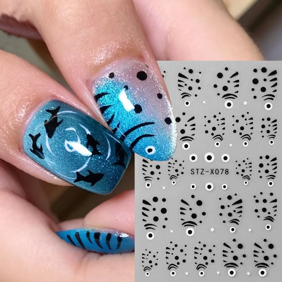 2 pçs kawaii cabeça de peixe adesivos de unhas mar peixe auto-adesivo sliders para unhas y2k oceano animais arte do prego suprimentos decoração