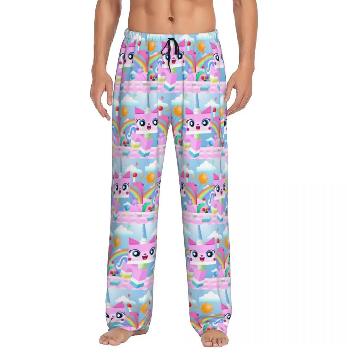 Custom Print Men Unikitty Pajama Pants Cute Cartoon Sleepwear Sleep Lounge Bottoms with Pockets