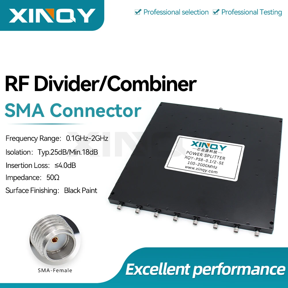 XINQY 1-Way to 8-Way Power Divider, 0.1-2GHz, SMA Female, Microstrip Power Splitter, Low VSWR