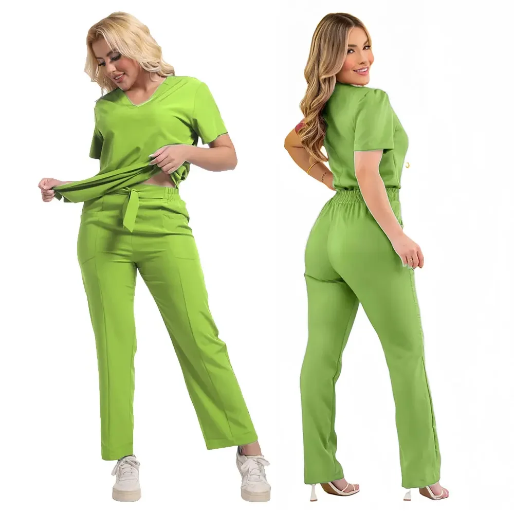 Uniforme con lazo para operación de Hospital para mujer, uniformes quirúrgicos cómodos elásticos, ropa de laboratorio de belleza, conjunto de uniforme médico