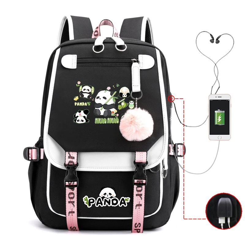 New Cute Panda Printing Backpack Canvas Boy Girl School Bag Women Men Travel Bag Laptop Bag Daily Backpack
