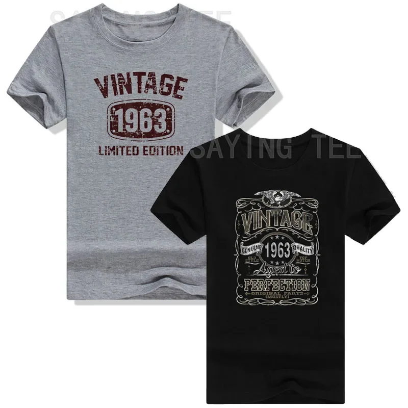 

Vintage 1963 Aged To Perfection Awesome T-Shirt Made in 1963 Limited Edition Bithday Outfit Men's Fashion Daddy Gift Saying Tee