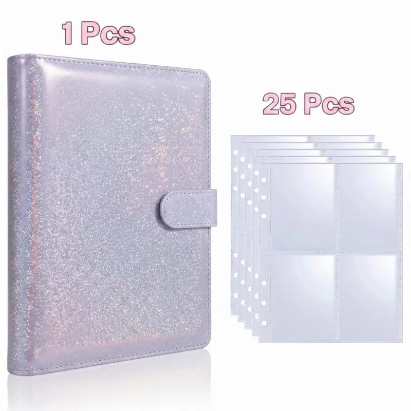 A5 Photocard Binder with 4 Pockets Sleeves Soft Leather Notebook 6 Ring Binder Loose Leaf Personal Organizer Photo Binder Book