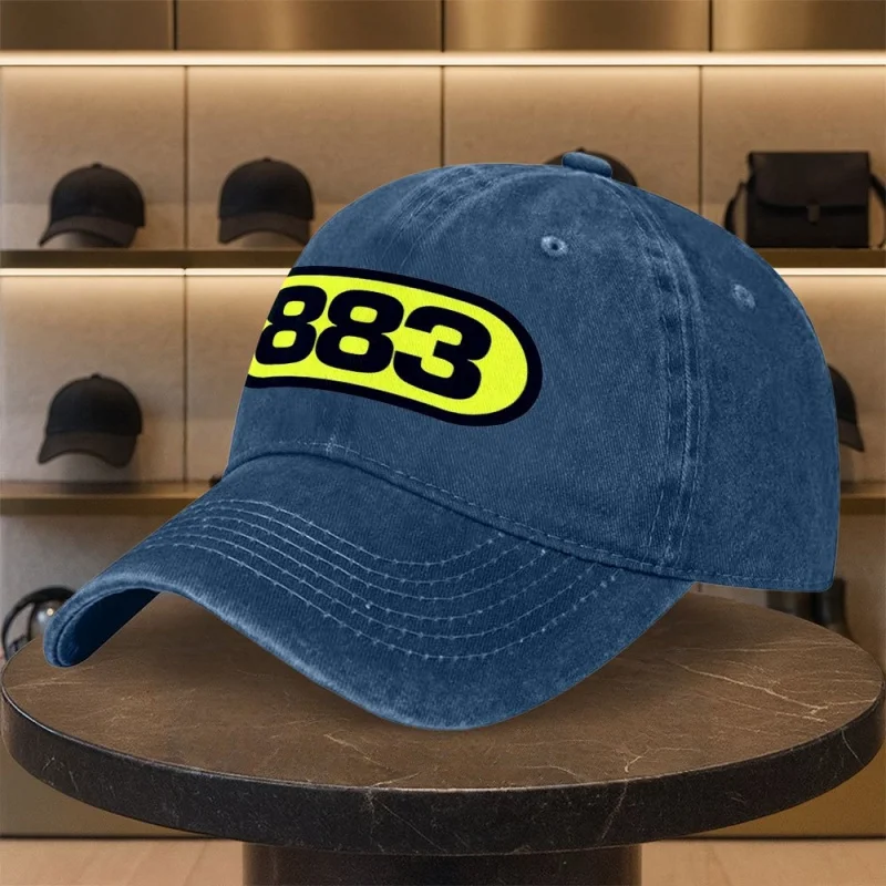 Yellow Background 883 Print Washed Baseball Cap Unisex Peaked Cap for Daily Commuting