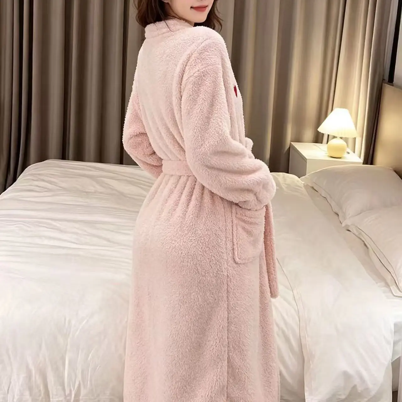 Women's Winter Robe, Coral Fleece, Extra Thick And Cozy Nightgown Bathrobe, Long Homewear For Autumn And Winter, Flannel Pajamas