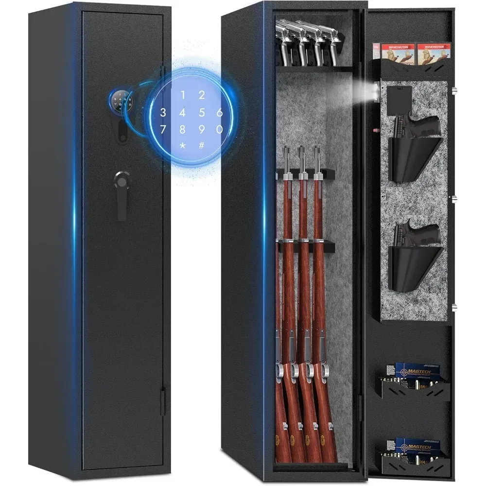 

Fireproof Quick Access Gun Cabinet 5-Position Pistol And Rifle Safe Metal Home Gun Storage No Assembly Required