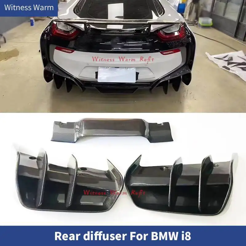 Diffuseur de pare-chocs arrière en Fiber de carbone avec tablier séparateur latéral à grande alette pour Bmw i8 2014 2015 2016 2017 2018 2019