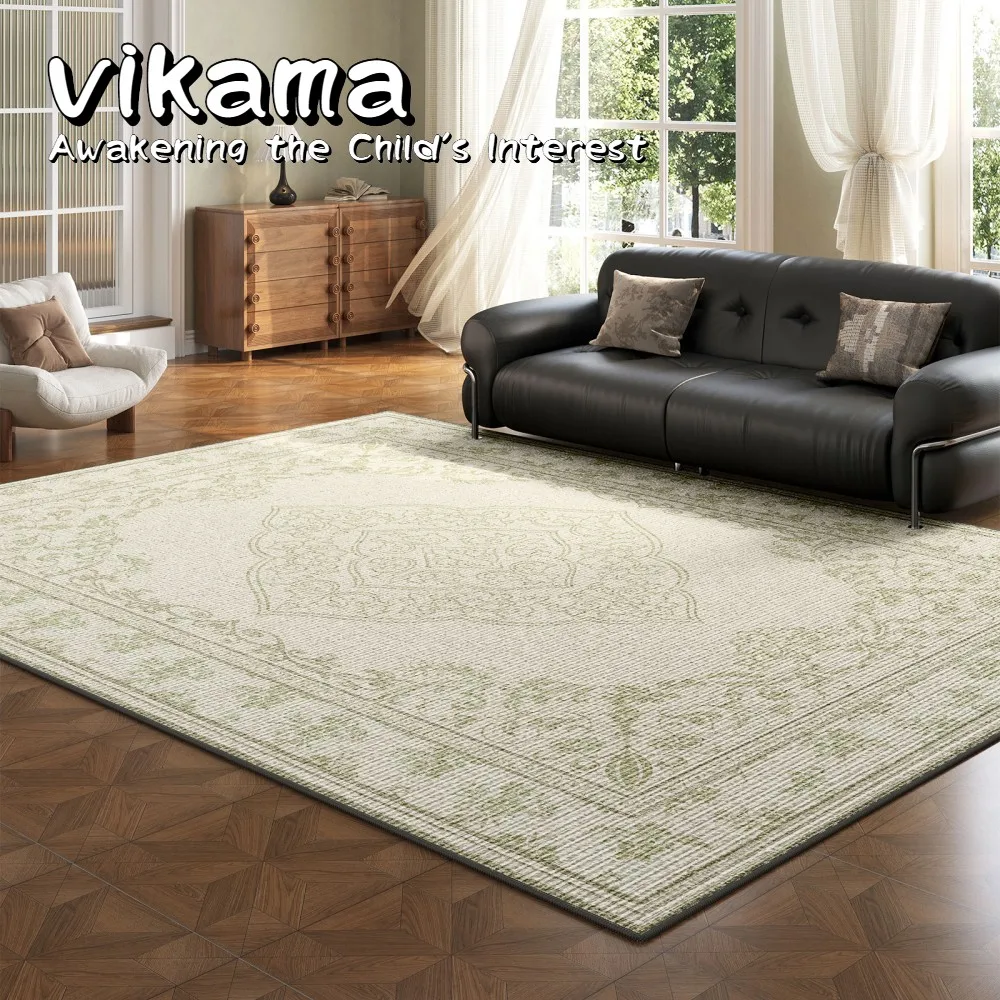 

VIKAMA 2025 Vintage Green Shaggy Rug, French Retro Plush Non-Slip Carpet for Living Room Bedroom, Luxe Washable Floor Mat