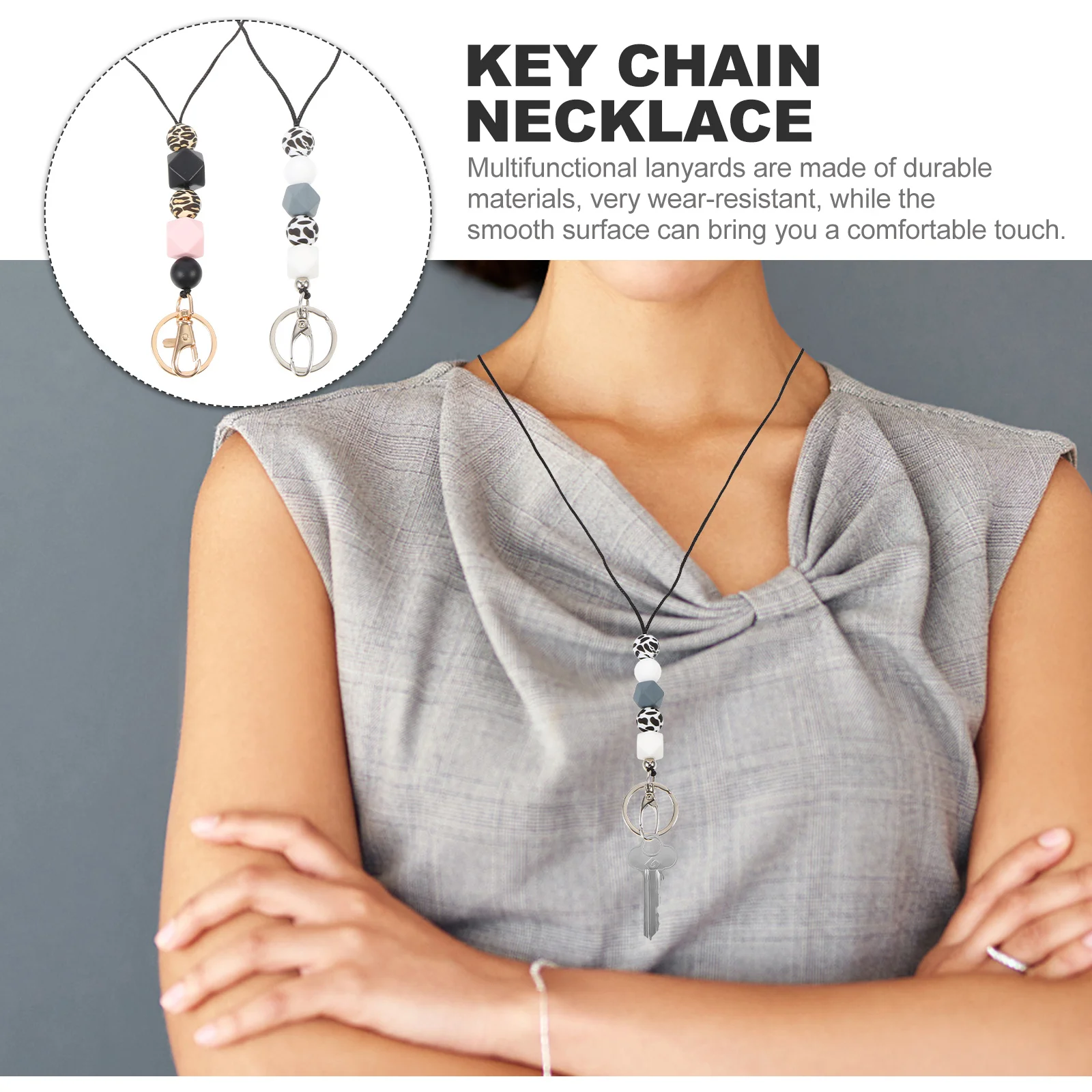 

2Pcs Anti-Lost Lanyard Keychain Necklace Strong Secure Hold Smooth Surface Easy to Use for Women Men Cellphone Keys Badge