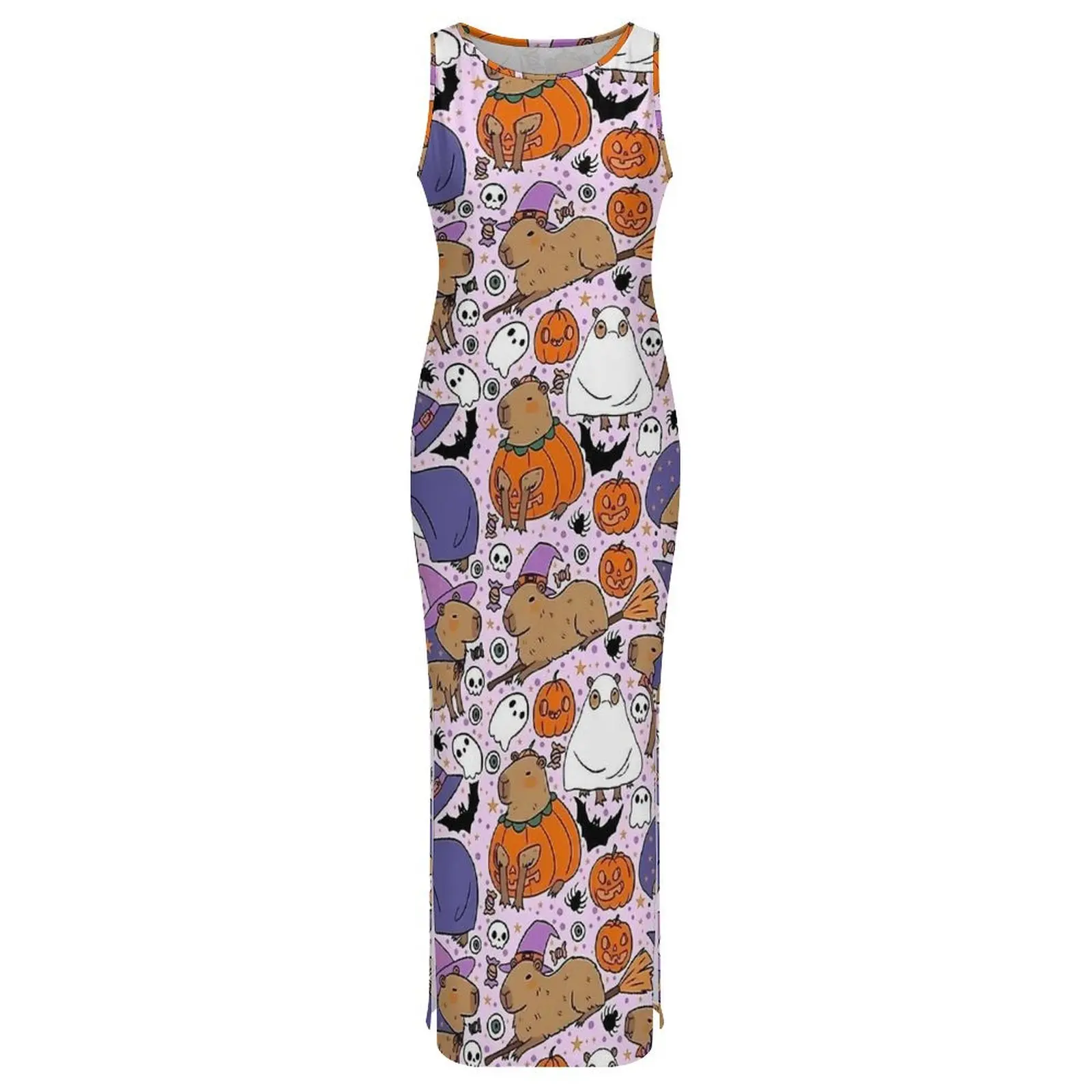 Women Cute Halloween Capybara Print Dress  Street Style Bodycon Dress Summer Sleeveless Pretty Maxi Dresses Oversized Clothing