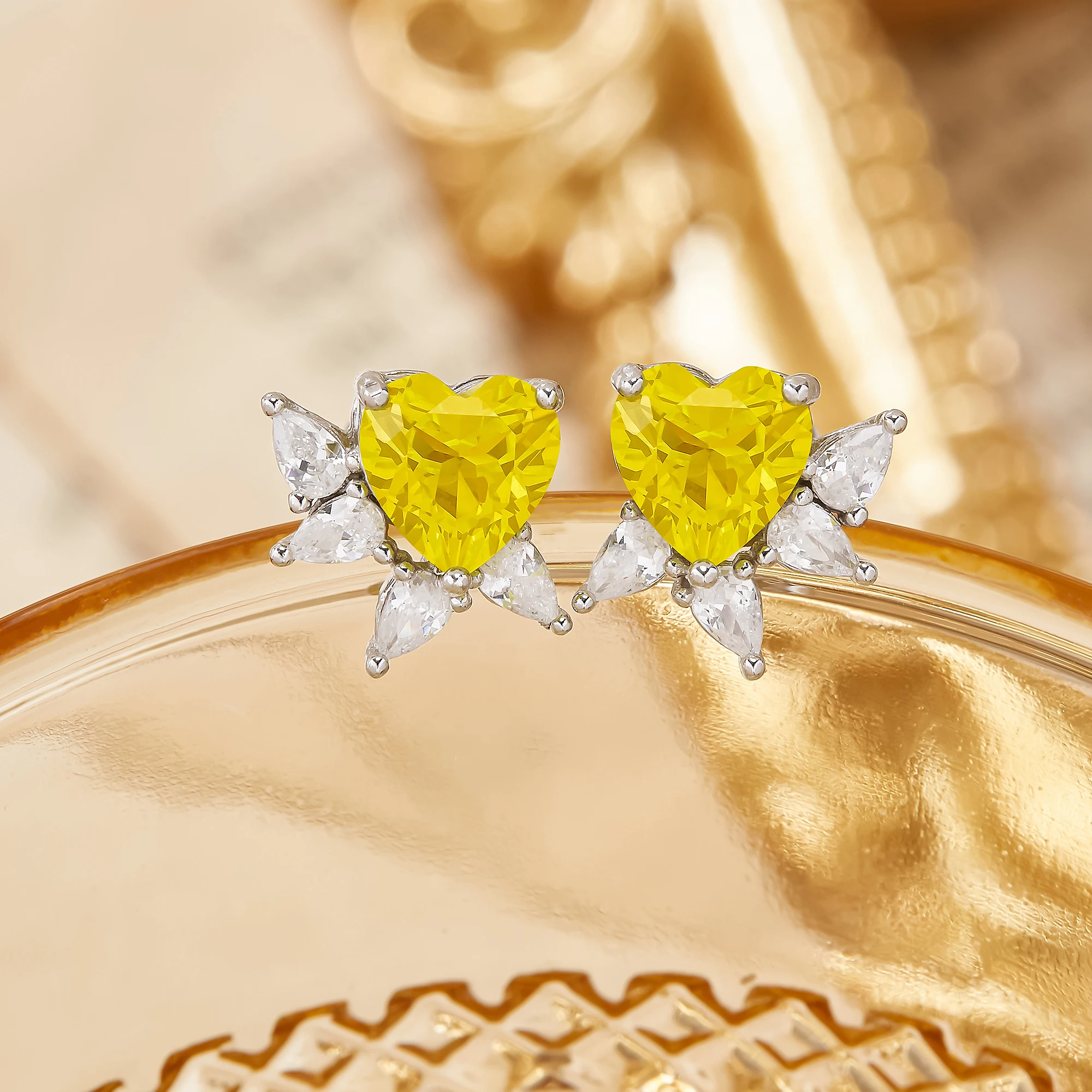 Day Glow Neon Yellow Fluorescent Heart Studs Earrings Lumogarnet Solid 925 Sterling Silver Earrings Nov Birthstone Gift 6370026