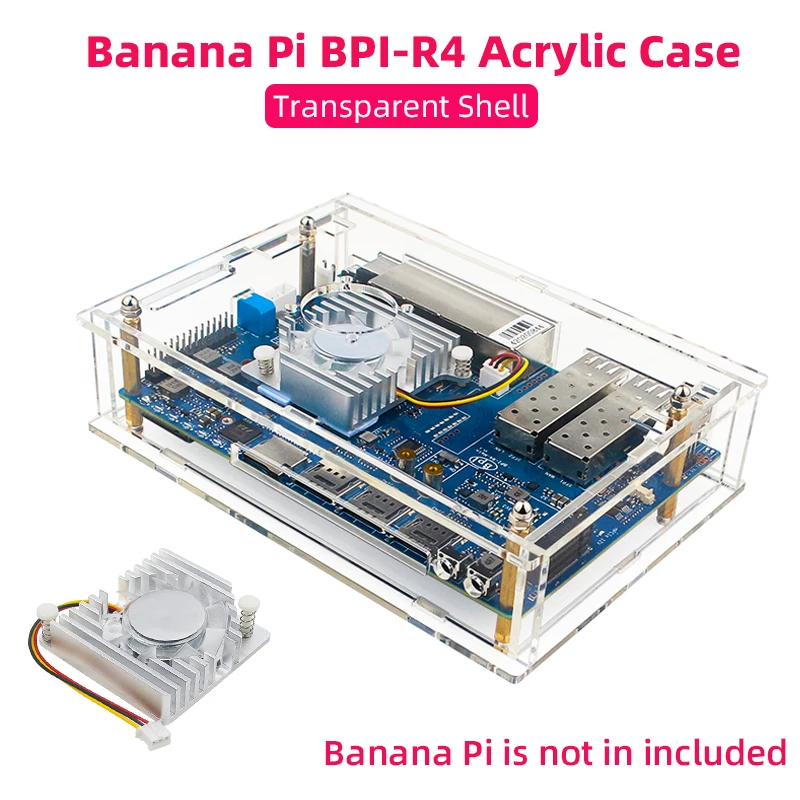 Acrylic Case for Banana Pi BPI-R4 Transparent Shell Optional PWN Fan Radiator Active Passive Cooler 12V 5A Power Supply for R4