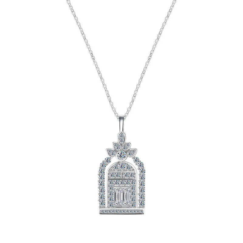 

100% 925 Sterling Silver Happiness Gate Pendant Necklace Full Pave Moissanite Necklaces For Women Party Luxury Jewelry