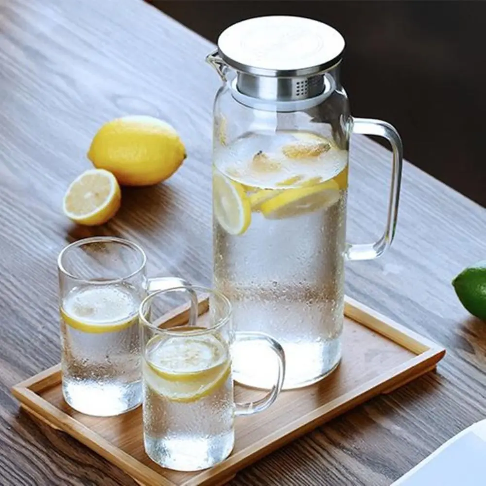 Minimalist 1.5L Glass Water Pitcher Large Capacity Durable Cold Hot Kettle Transparent Filtering Water Juice Jug Outdoor