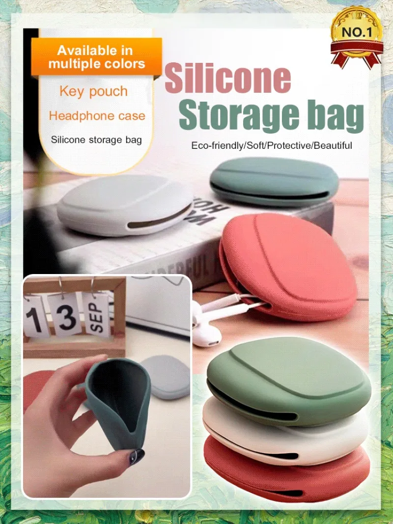 Silicone Storage Bag Corded Earphone Travel Convenient Carrying Case Cell Phone Data Cable Putting Bag