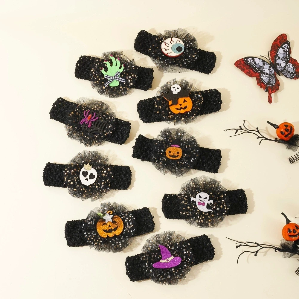 Glitter Star Tulle Wide Hair Wraps, Cute Pumpkin Ghost Witch Decor Hair Accessories for Infant Toddler Halloween Costume Party