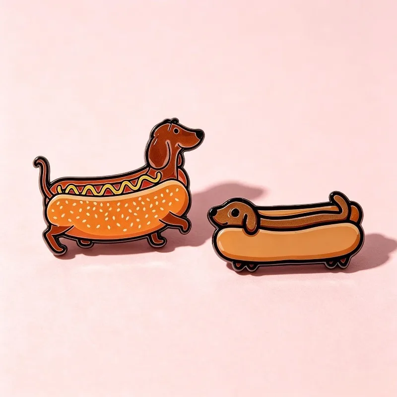 Cartoon Cute Hot Dog Burger Snack Series Design Badge Fun Animal Small Dog Creative Metal Jewelry Accessories Decoration Brooch