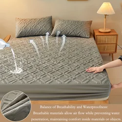 1pc Waterproof Thickened Quilted Mattress Protector Non-Slip Dustproof Mattress Cover Bed Fitted Sheet