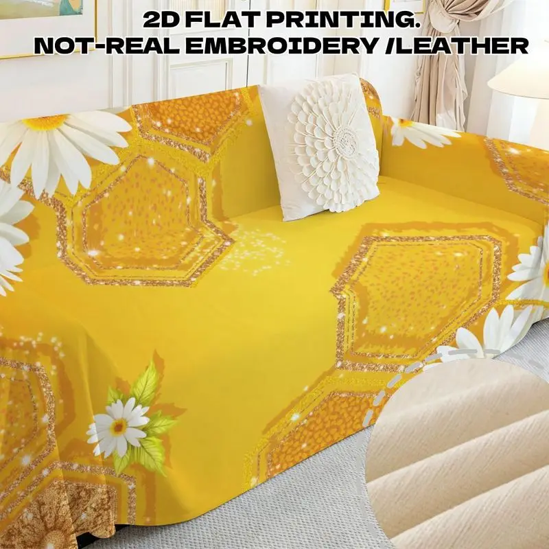 

Покрывало для дивана Honey Chenier с ярким узором в виде пчелиного гнезда и белых ромашек, чехол для дивана