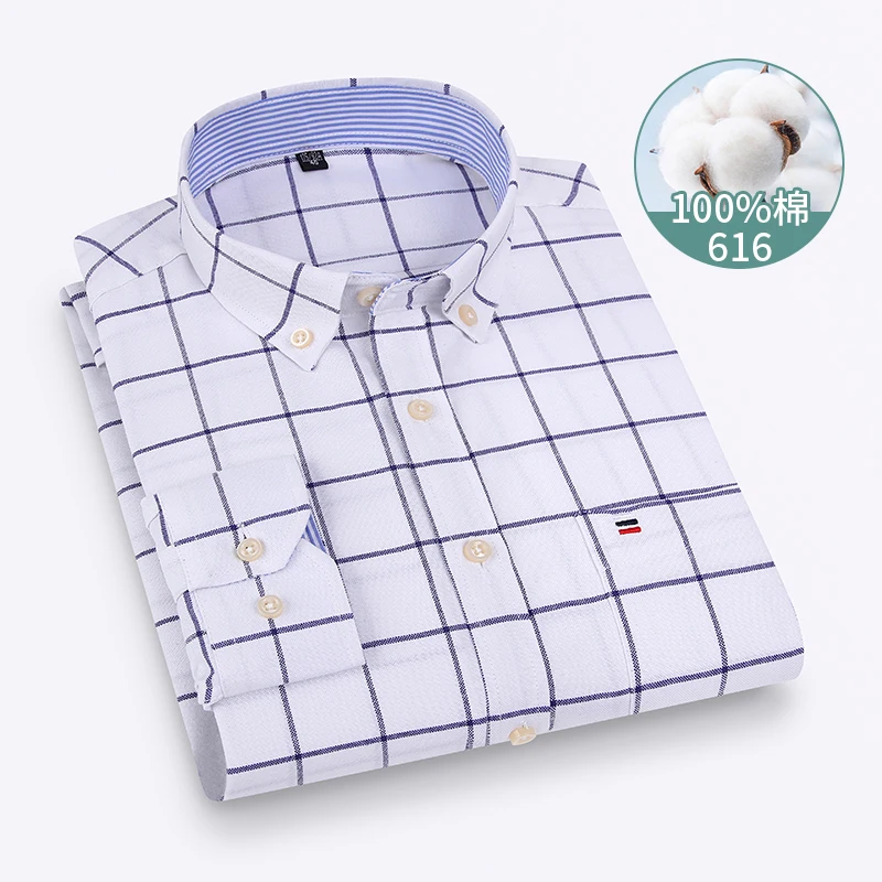 

Pure Cotton New Plaid Mens Shirt Spring And Autumn Long-sleeved Fashion Casual Slim Youth Plaid Anti-wrinkle No-iron Men Cloting