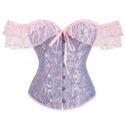 Steampunk Overbust Corset Tops for Women Victorian Vintage Lace Sleeves Chest Binder Bustier Plus Size Lingerie Korset XS-6XL