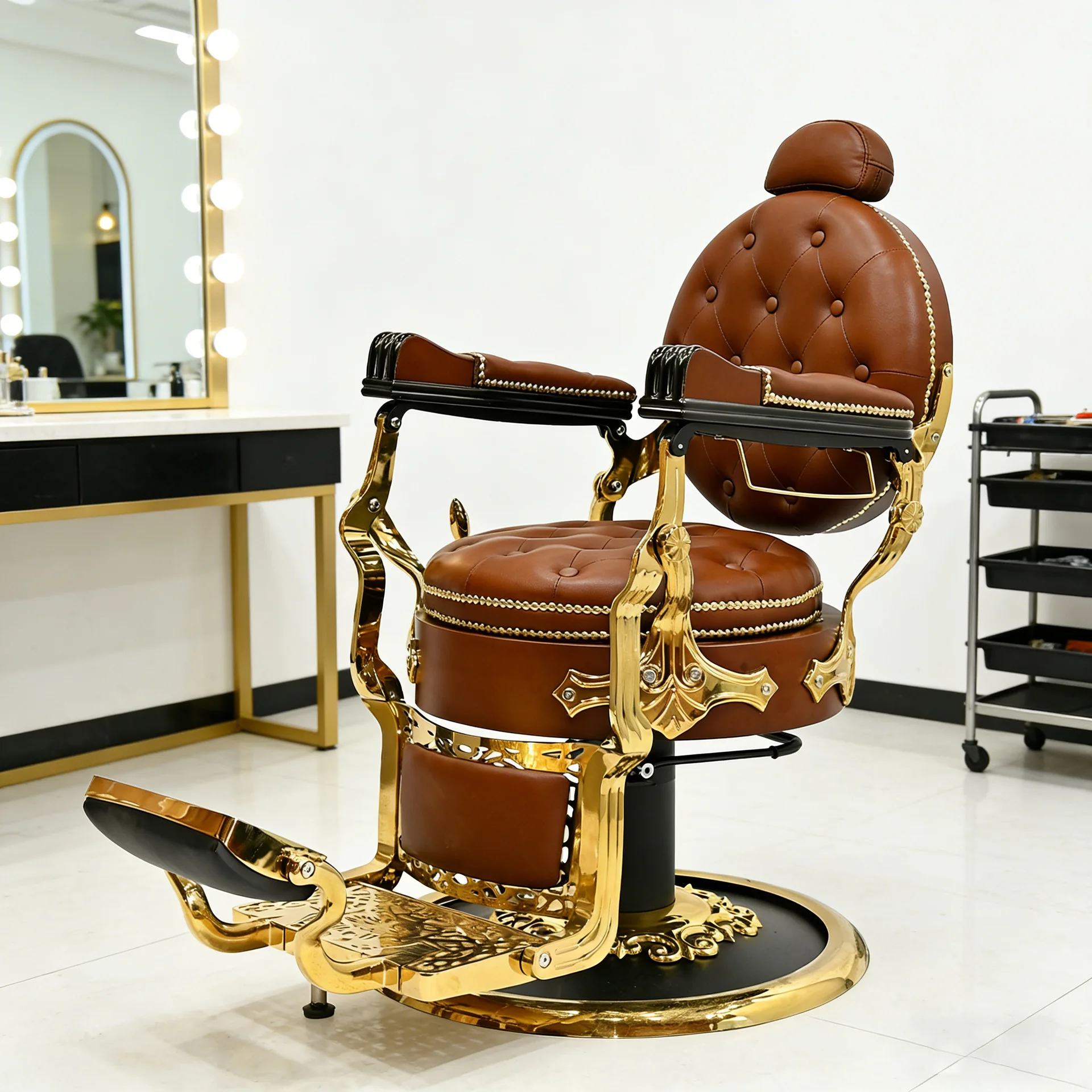 Golden Retro Haircut Chair Men's Haircut  Oil Head  High-end Hairdressing Shop Hair Salon Special Hairdressing