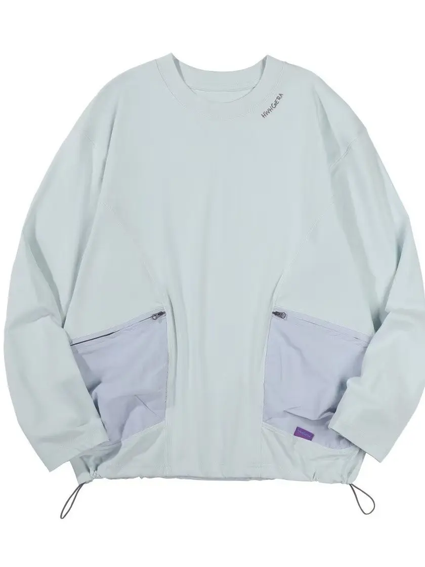

Japanese CMF OUTDOOR Mountain Outdoor Splicing Nylon Pocket Long Sleeved T-shirt Loose Pure Cotton Tees