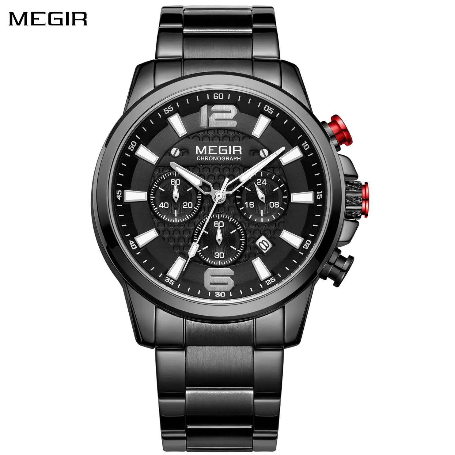 MEGIR Luxury Men Chronograph Watch Quartz Business Wristwatch Luminous Waterproof Date Stainless Steel Clock Relogio Masculino