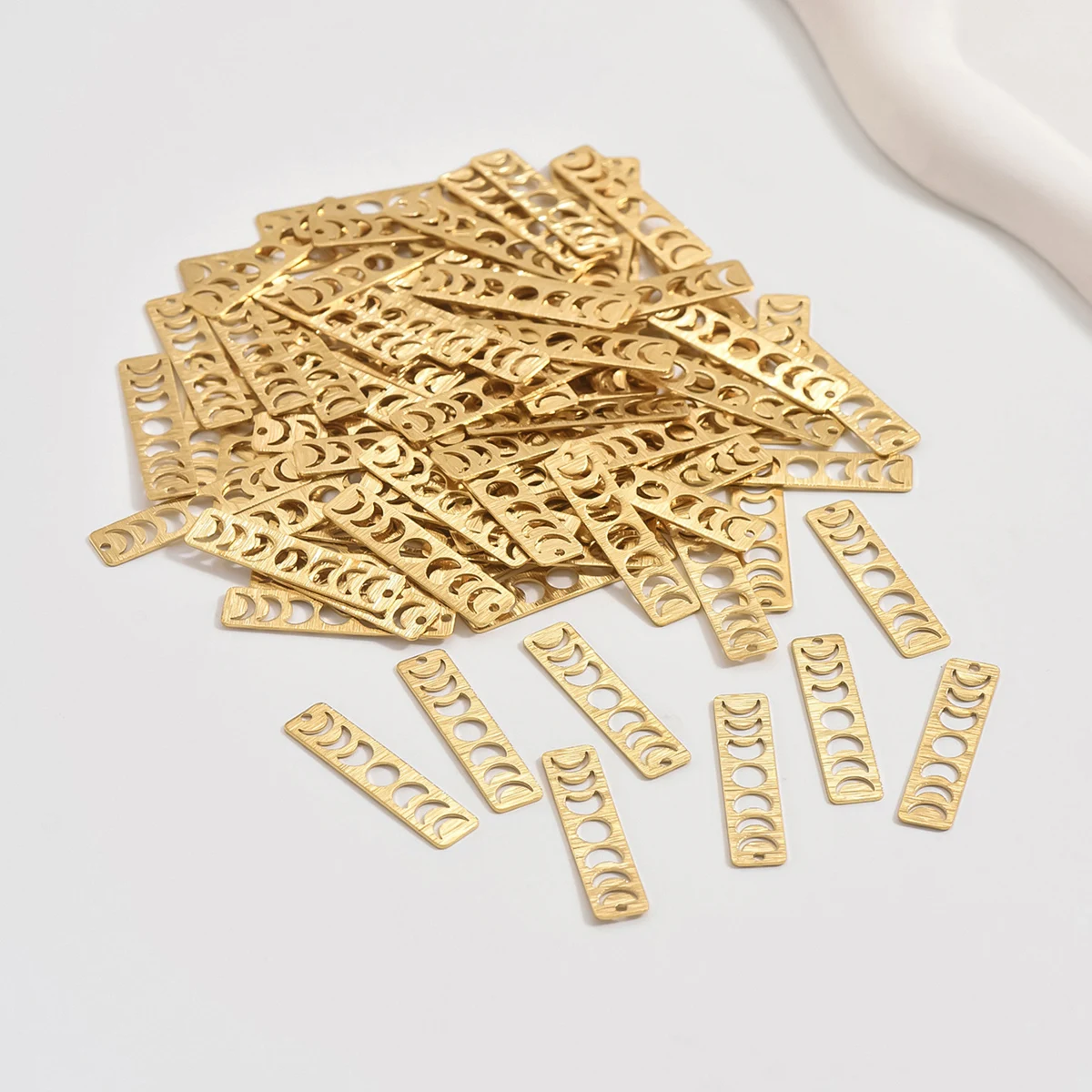 10pcs original brass wire drawing single hole hollowed out moon geometric rectangle for making earring necklace components image 5