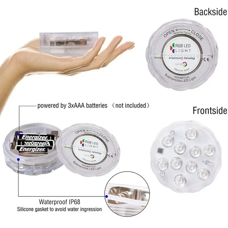 Imagem -05 - Lâmpada de Noite Subaquática com Controle Remoto Luz Submersível Subaquática Piscina Vaso Tigela Decoração de Casamento 10 Leds