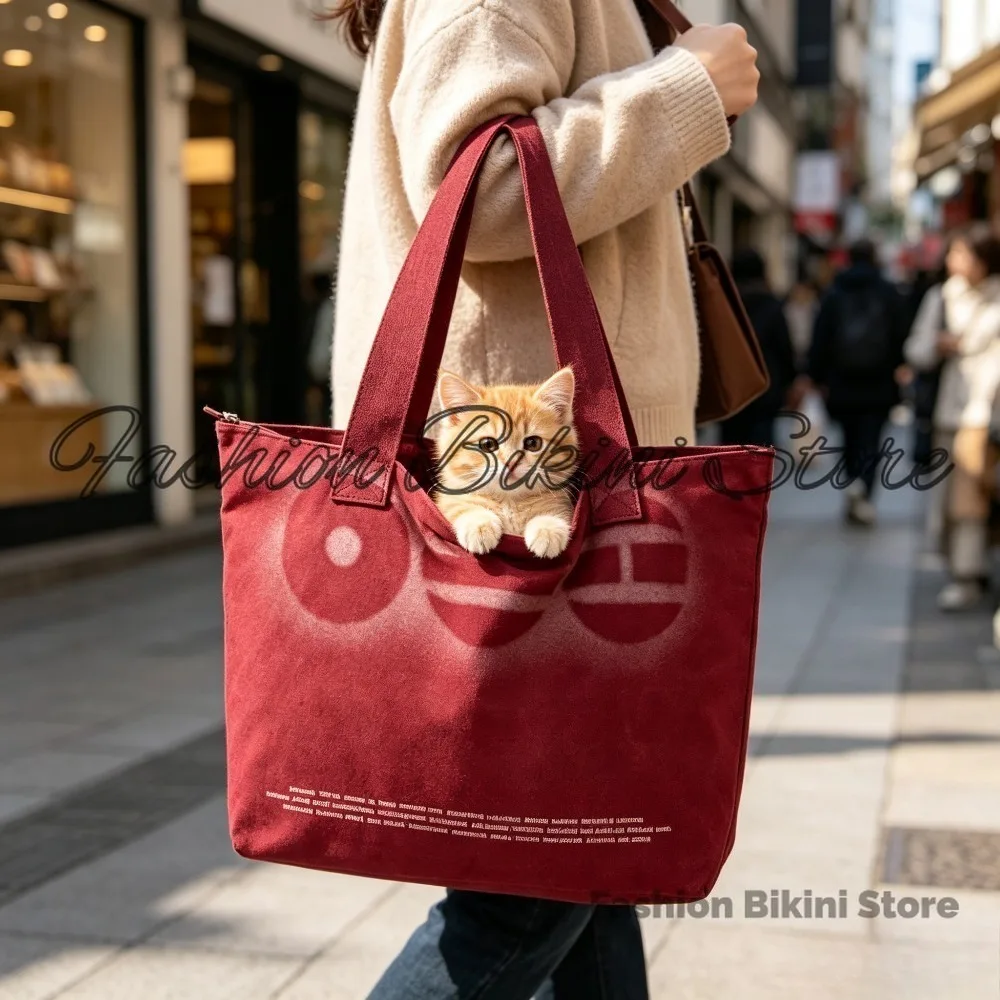 ARIRANG Red Black Baseball Cap Printed Embroidery Red Dual Use Canvas Star Spray Painting Tote Bag Casual Style Shoulder Bag