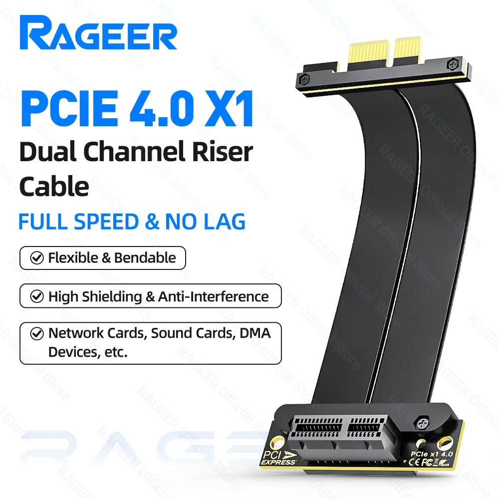 RAGEER PCIe 4.0 X1 Dual-Channel Riser-kabel PCI-Express X1 Verlengkabel PCI-e Extender Adapter Ondersteuning Netwerk-/Capture-kaarten