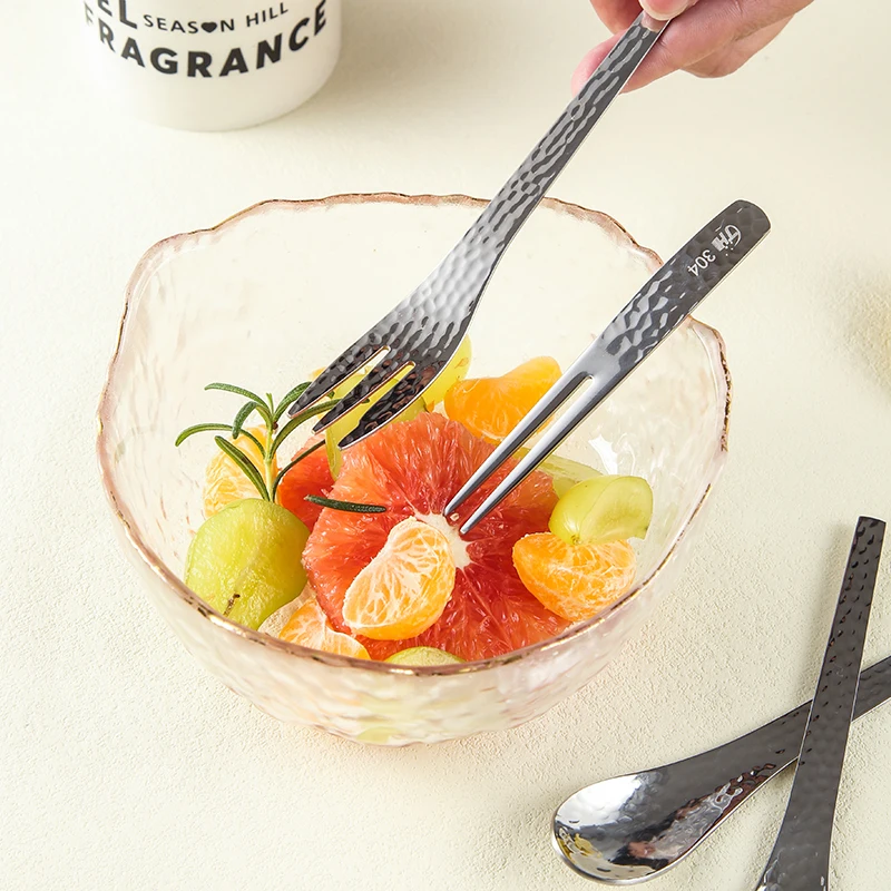 GH Bright 304 stainless steel hammer dessert fork spoon fruit fork dessert salad fork spoon