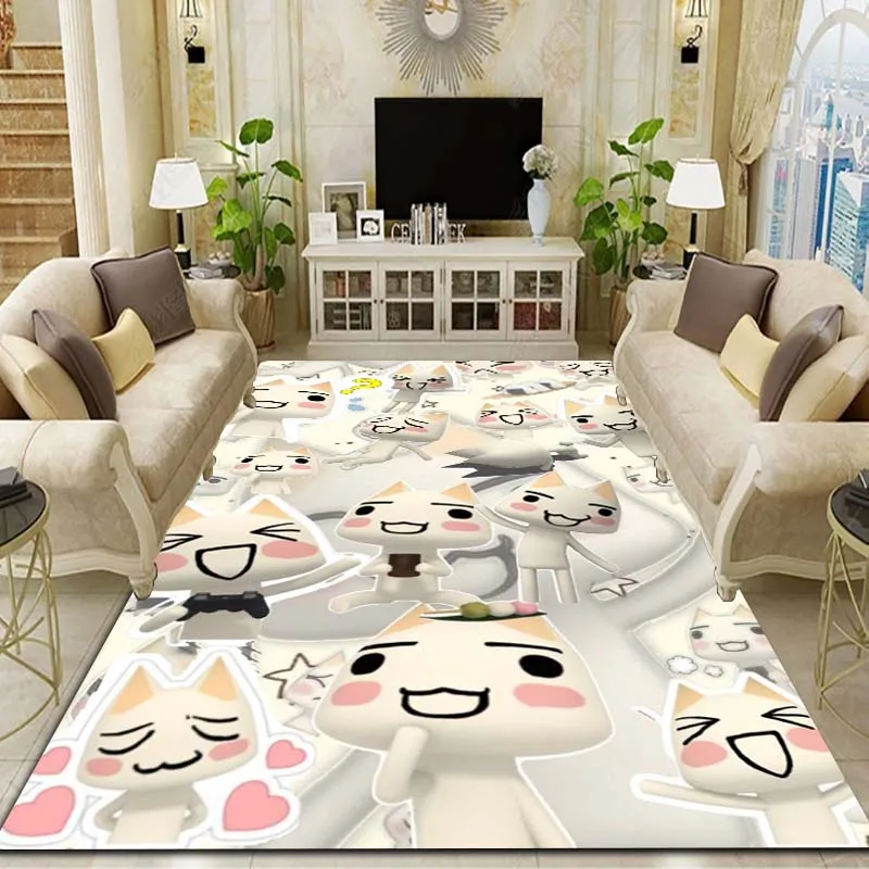 Toro Inoue Cute Cat Anime Print Area Rug Non‑Slip Soft Floor Carpet Bedroom Living Room Birthday Present Indoor Home Decor