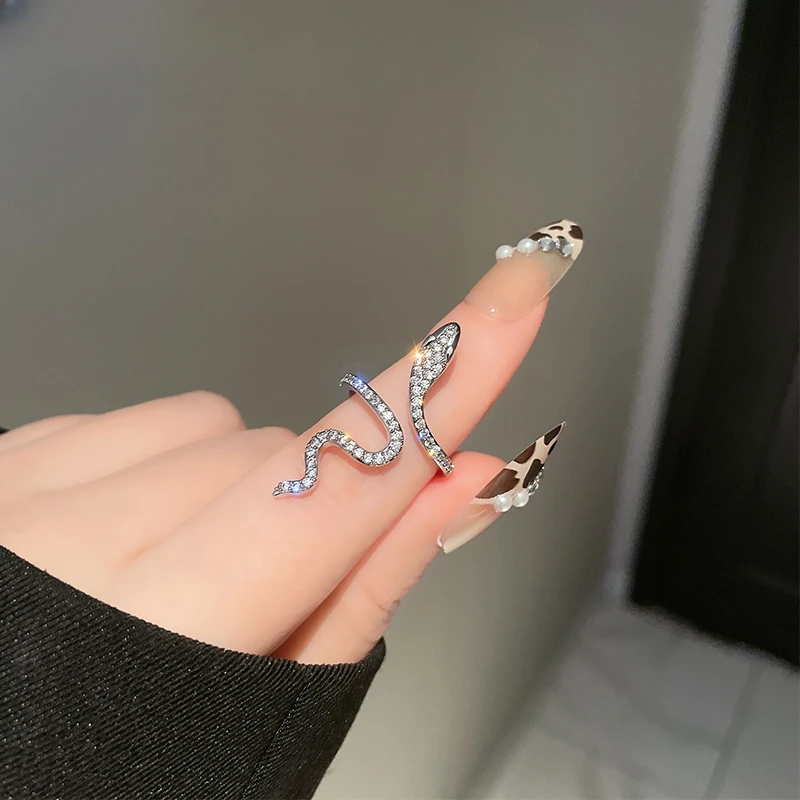 WANZHI Exquisite Copper Inlaid Zircon Open Snake Rings for Women Punk Super Flash Adjustable Animal Ring Party Jewelry Gifts 반지