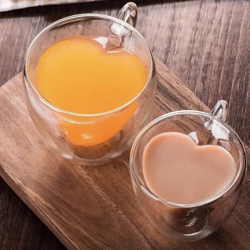 

180ml Heart Love Shaped Glass Mug Couple Cups Double Glass Cup Heat-Resisting Wine Glass/Tea/Milk Coffee Cup Bar Accessories