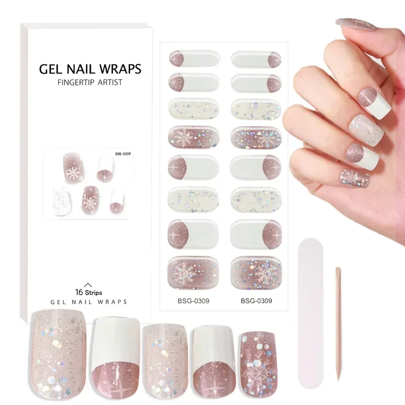 20-Streifen halbgehärtetes Gel-Nagelaufkleber-Set für UV-Lampe, vollständige Abdeckung, süße Sommer-Maniküre, DIY, Damenmode, Nagelkunst-Dekoration