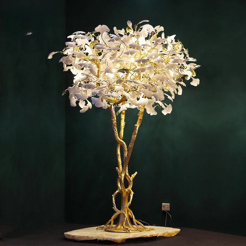 Ginkgo decorative tree floor lamp, sales hall, hotel shopping mall, high-end art installation, landscaping lamps