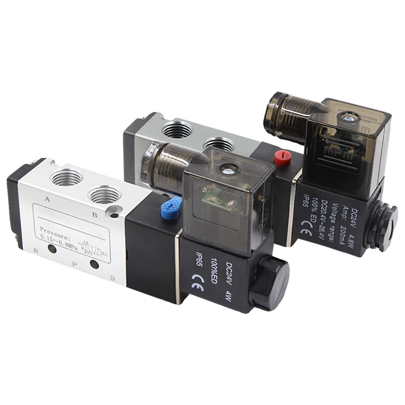 

4V110-06 1/8 Inch Pneumatic Solenoid Valve 5-way 2-position Air Solenoid Valve DC12V DC24V AC110V AC220V Pneumatic Control Valve
