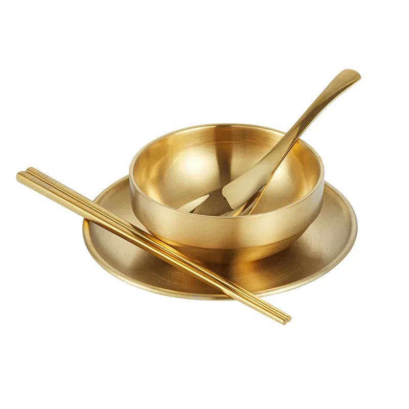 Korean tableware set table set dishes spoon chopsticks dish cup barbecue restaurant hot pot restaurant gold commercial stainless