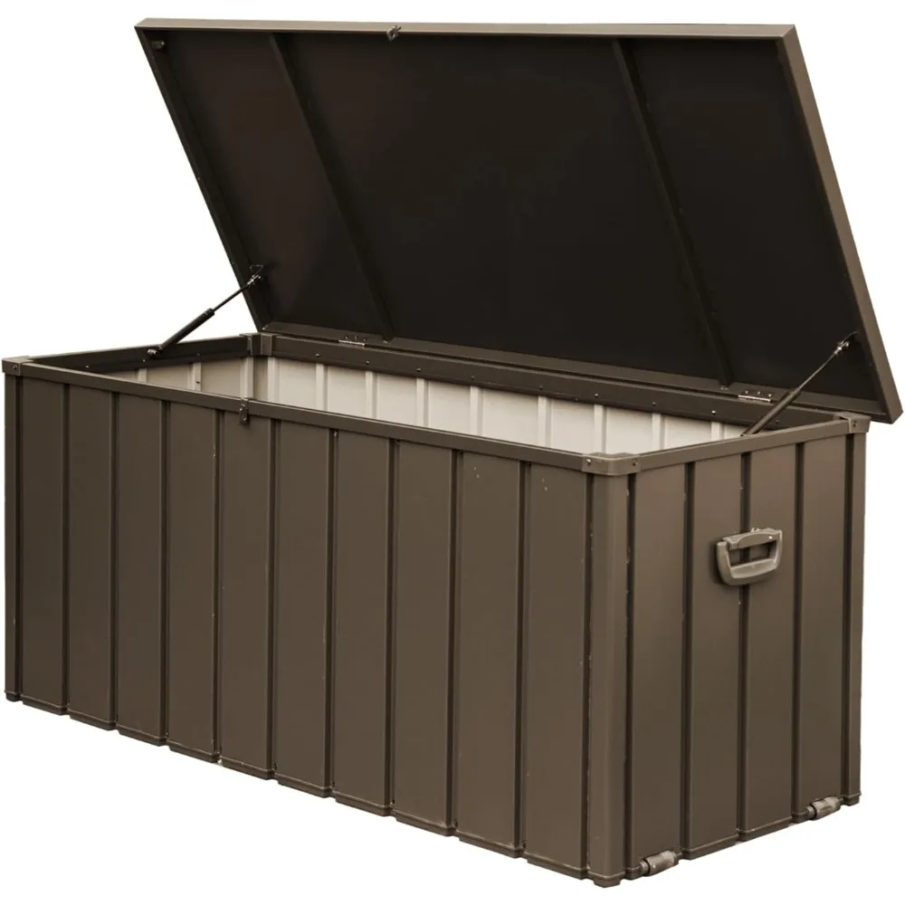 

120 gallon outdoor deck box, waterproof patio storage box storage bench for outside cushions, garden tools, pool accessories (d