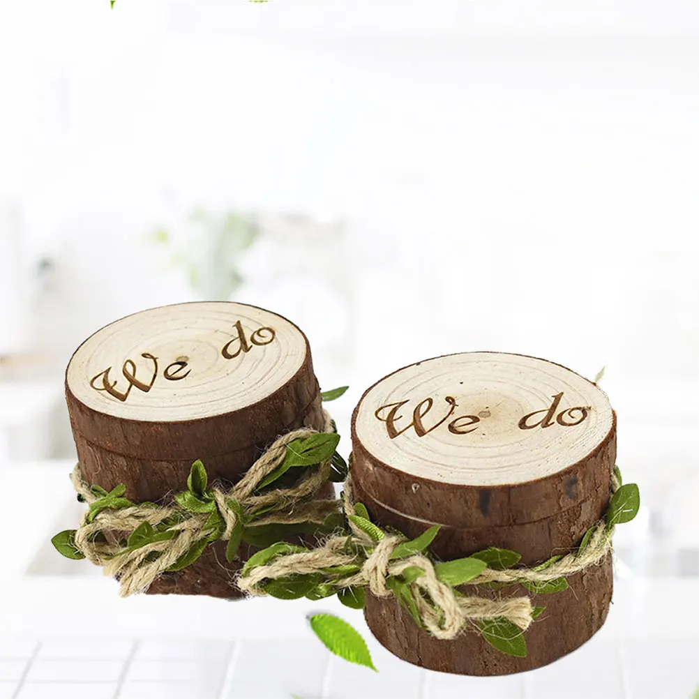 

2Pcs Wooden Ring Box Vintage Delicate Chic Style For Wedding Engagement Proposal Ceremony Jewelry Storage Container