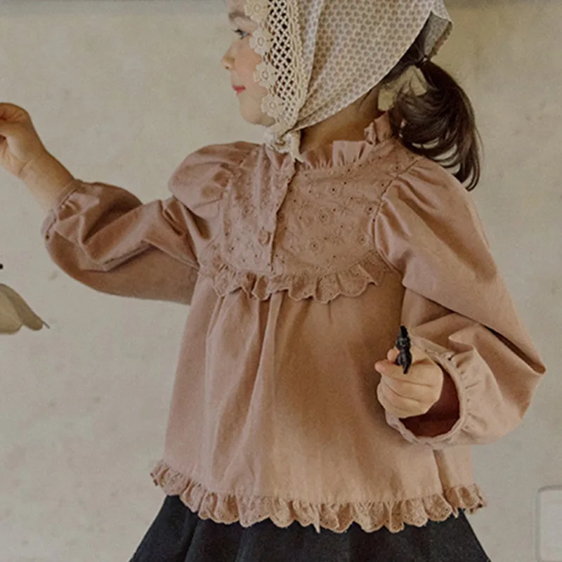 2025Autumn New Strawberry Shan Korean Children's Girls' Cotton Lace Palace Style Long Sleeve Shirt In Stock