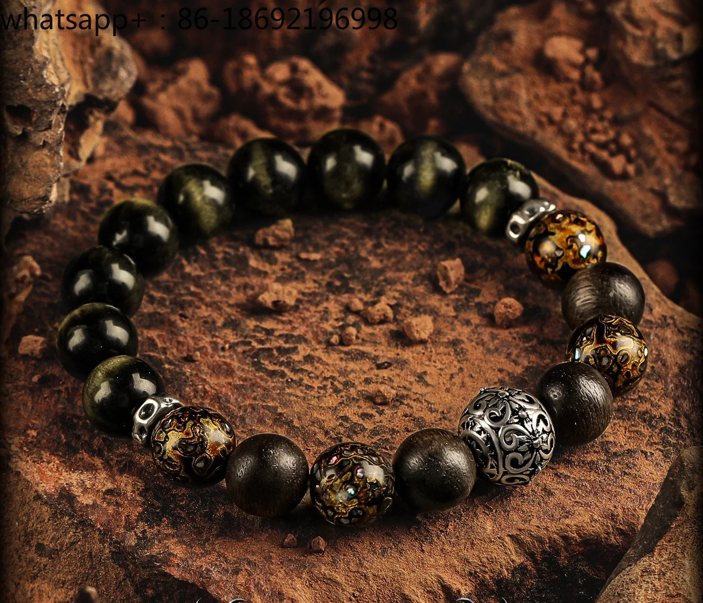 [Seclusion] Original Design Gold Obsidian Bracelet Men's High-end Light Luxury Bracelet